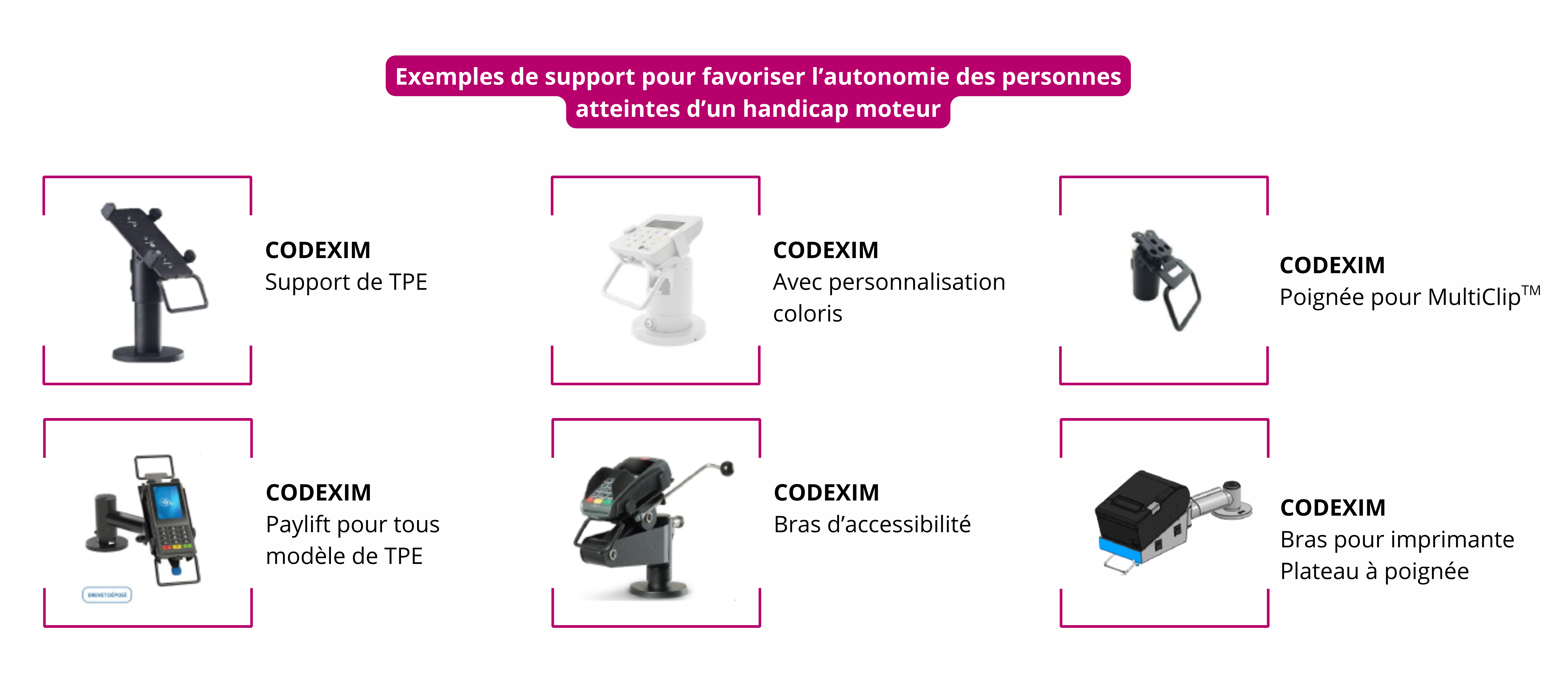 Exemples d'équipements codexim pour favoriser l'accessibilité des TPE